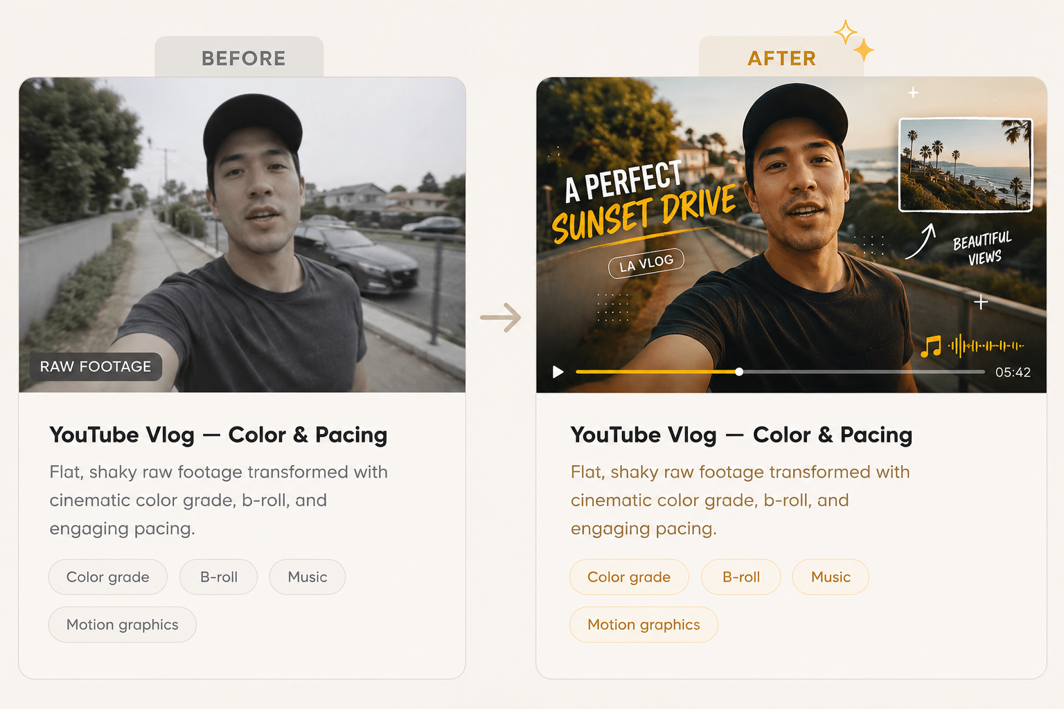 YouTube Vlog — Before and After Edit